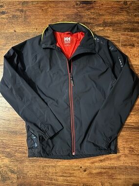 Helly Hansen Men's Full Zip Windbreaker Jacket Black Red Small Polyester Lining